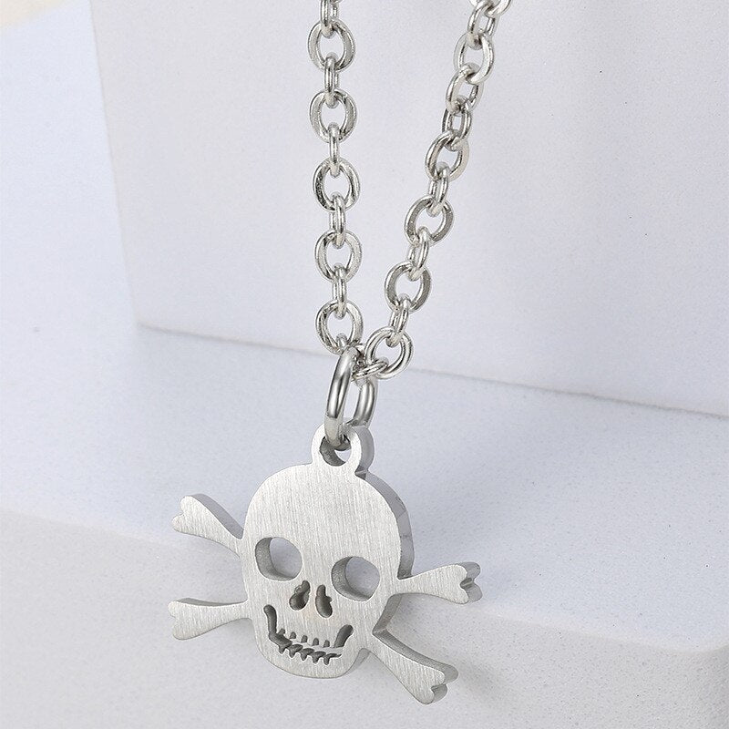 Titanium Stainless Steel Gothic Skull Pendant Necklace for Men and Women