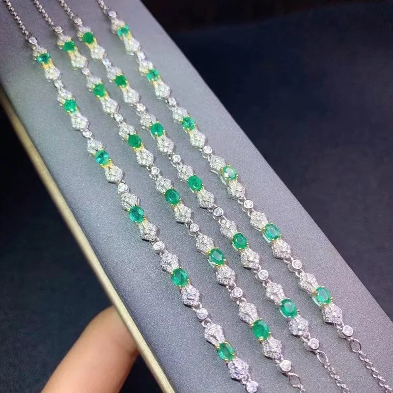 Sterling Silver Natural Green Emerald Bracelets for Women