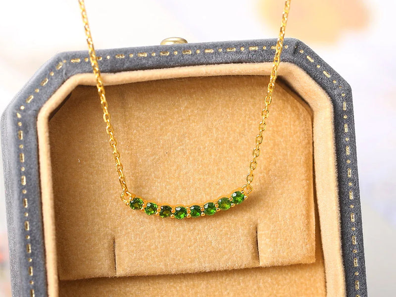 925 Silver Vingate Jewelry Set with Natural Diopside Gemstone, 14K Gold Plated for Women