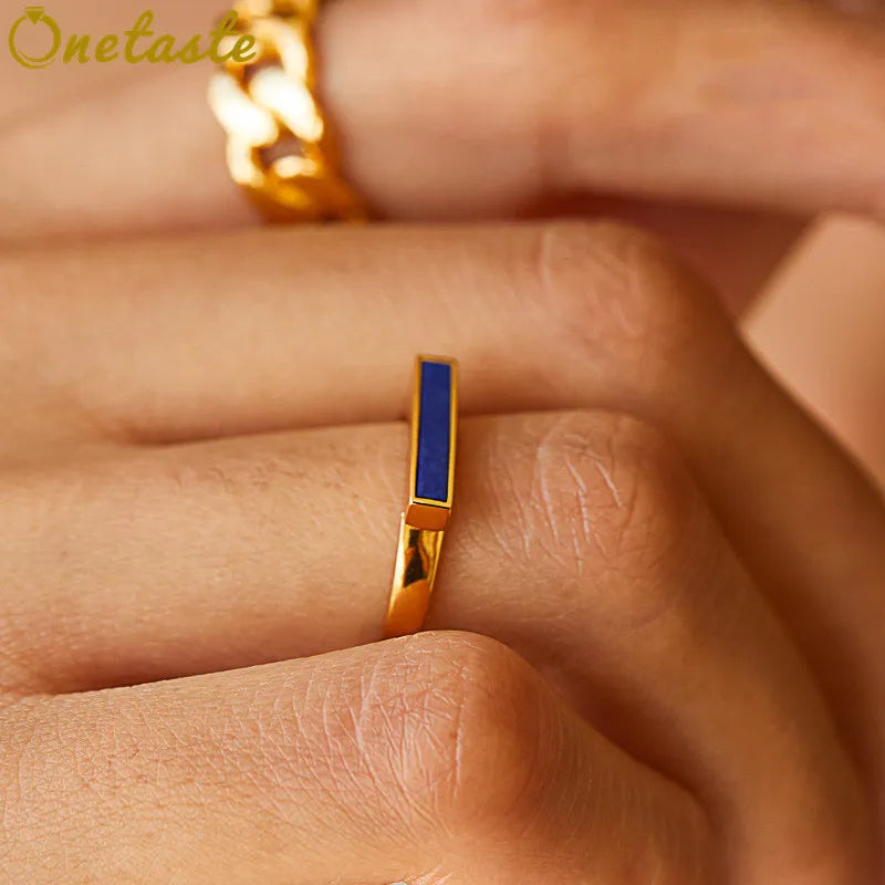 Silver Gold Plated Lapis Lazuli Geometric Ring for Women