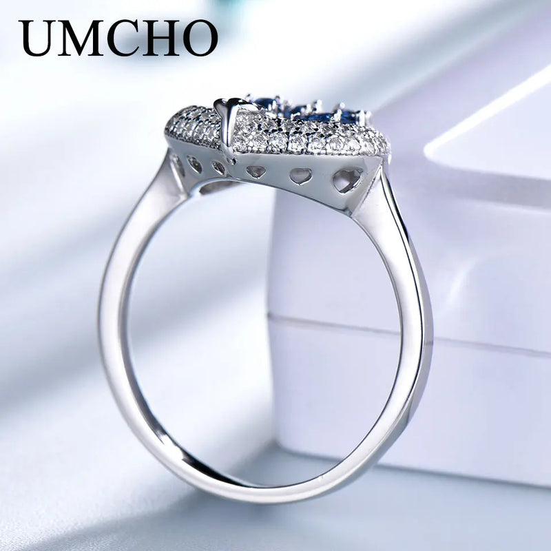 Sterling Silver Nano Sapphire & Aquamarine Cushion Ring for Women