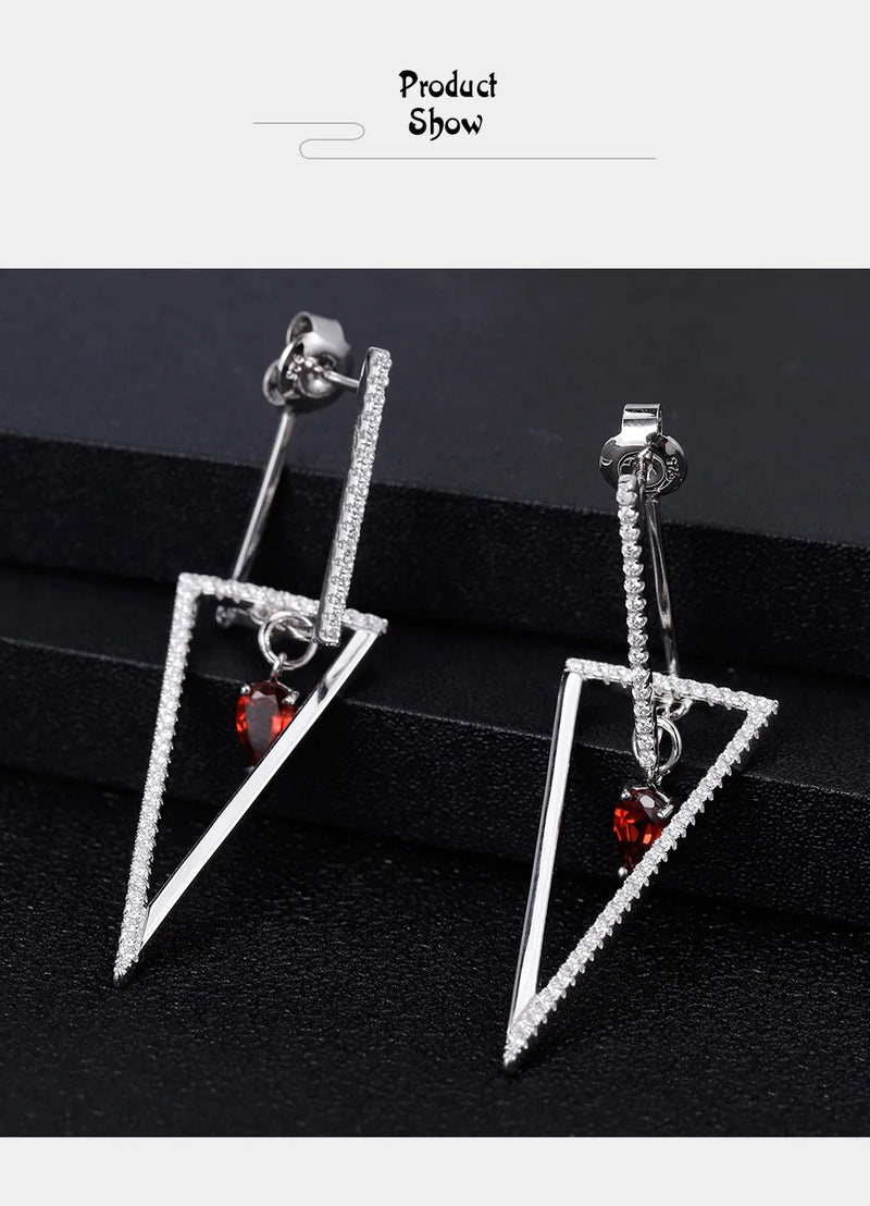 925 Sterling Silver Natural Red Garnet Gemstone Drop Earrings for Women