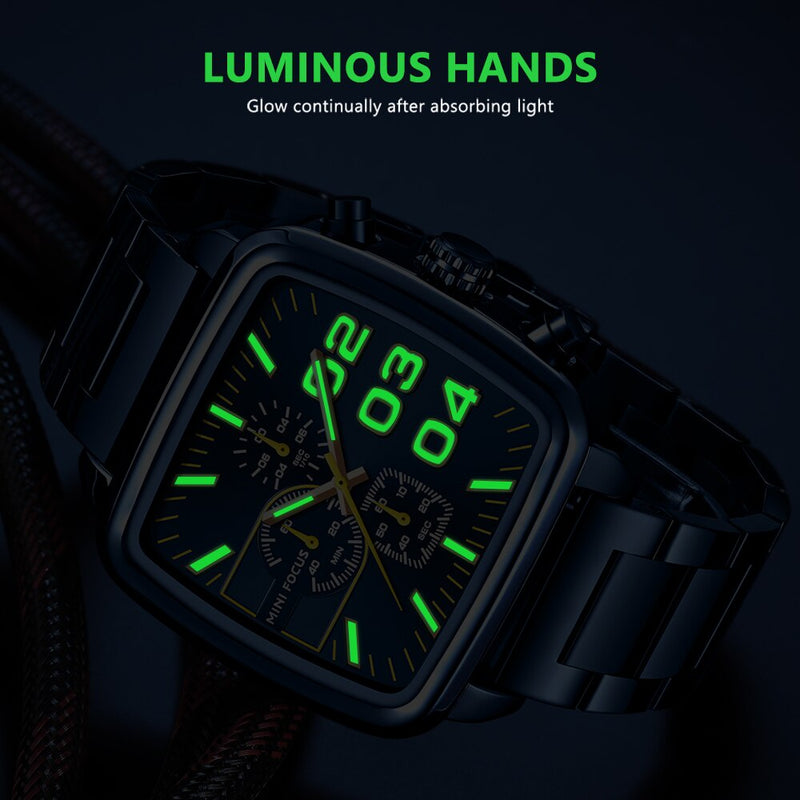 Stainless Steel Men's Chronograph Watch with Luminous Hands