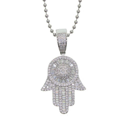 Silver Iced Out 5.00ctw Cubic Zirconia Beaded Hamsa Hand Necklace for Women