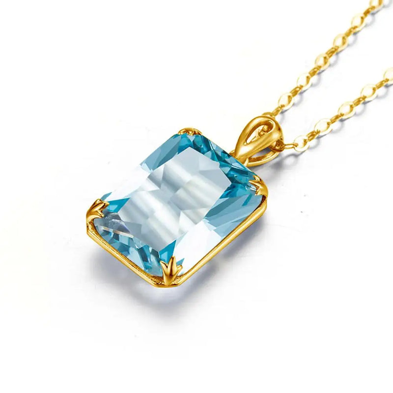 14K Gold Aquamarine Rectangle Pendant Necklace for Women