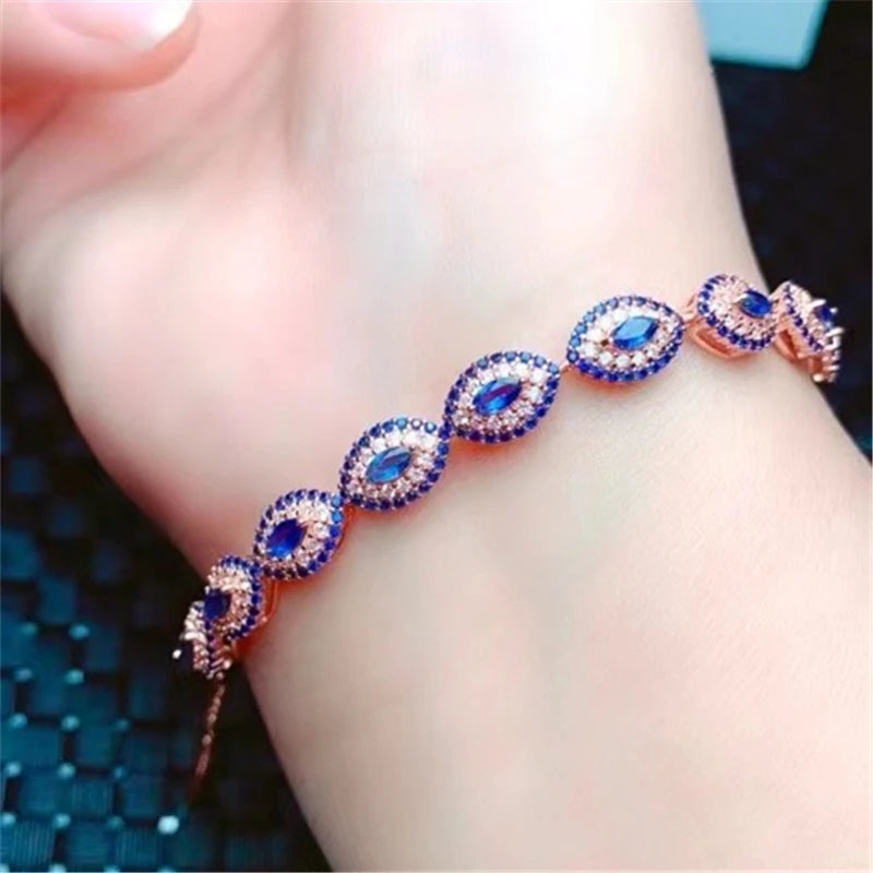 925 Sterling Silver Natural Sapphire Gemstone Bracelet. for Women