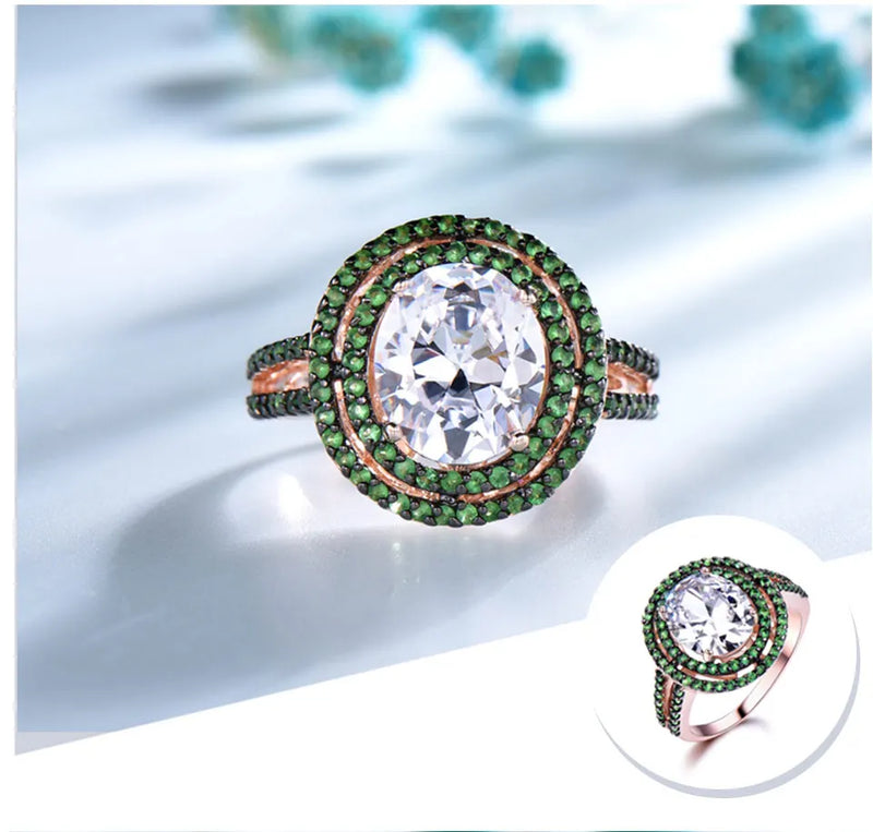 Sterling Silver Cubic Zircon and Emerald Ring for Women