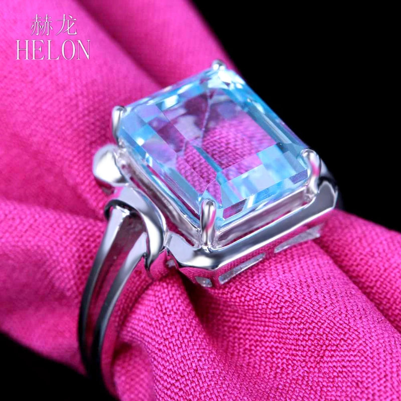 Solid 14K White Gold 6ct Cushion Sky Blue Topaz Engagement Ring for Women