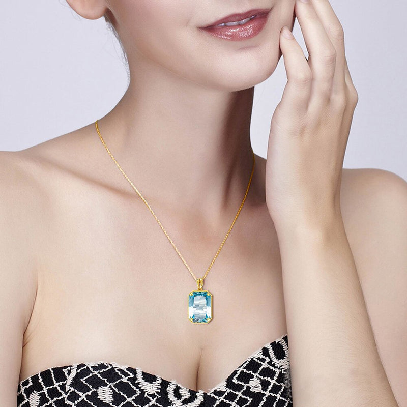 14K Gold Real Pendant For Women 925 Sterling Silver Pendants and Necklaces Birthstone Aquamarine Fine Jewelry Wedding Gifts