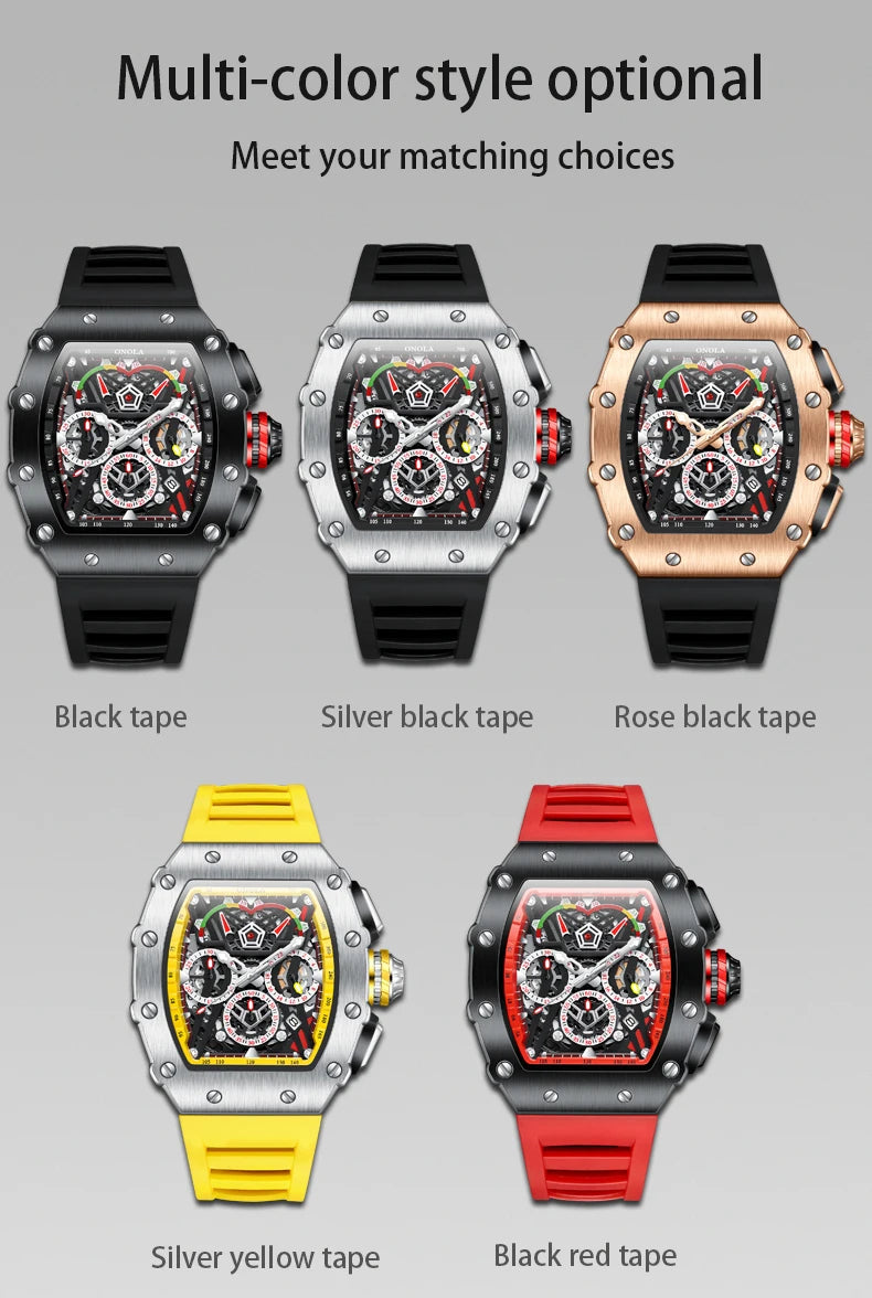 Stainless Steel Square Skeleton Luminous Watch for Men