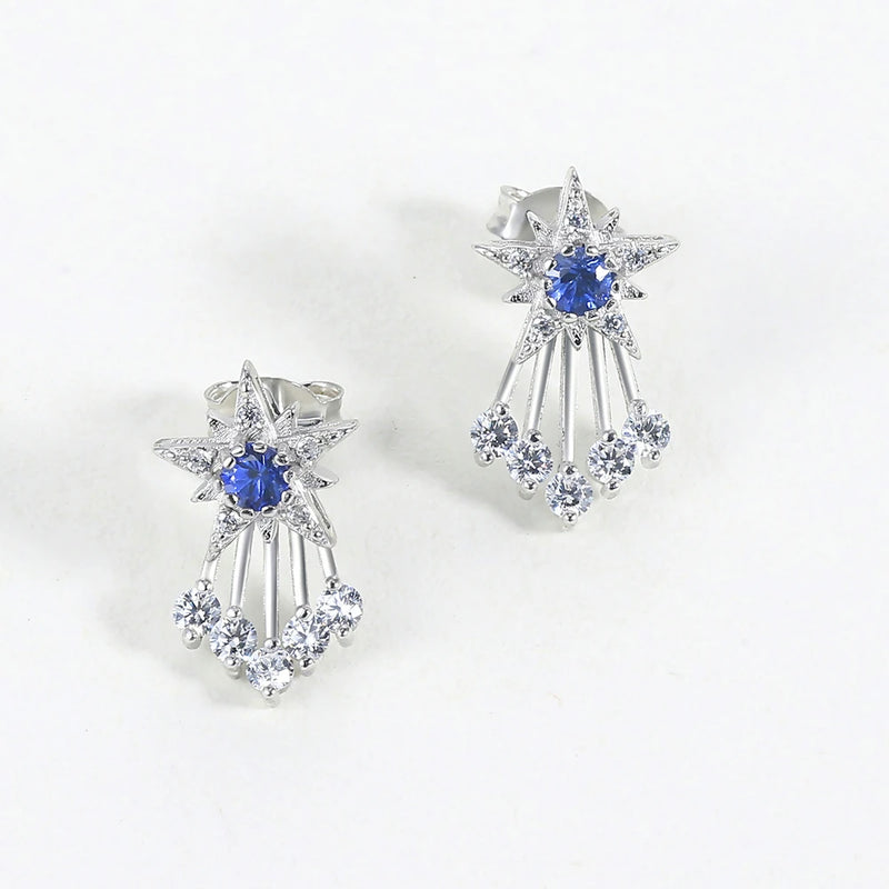 Sterling Silver White Gold Plated Blue Corundum Shooting Star Earrings for Women