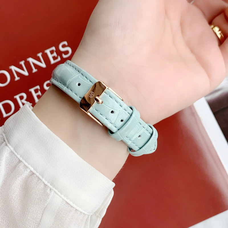 Quartz Movement Fashion Green Leather Square Women's Luxury Wristwatch