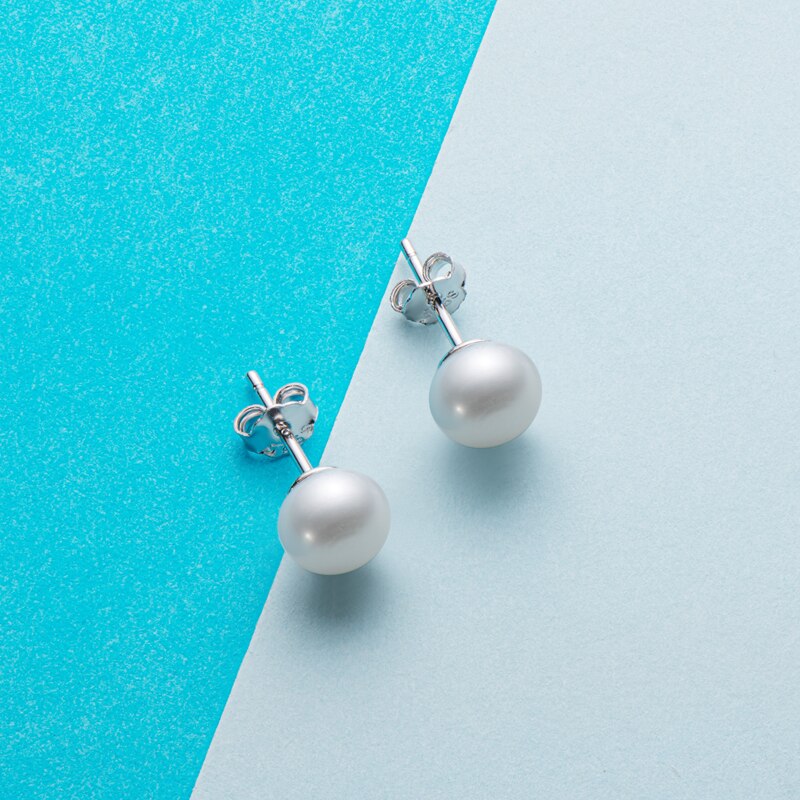 LUOWEND 925 Sterling Silver Earrings Half Round Natural Freshwater Pearl Earrings Handmade Jewelry for Women Birthday Gift