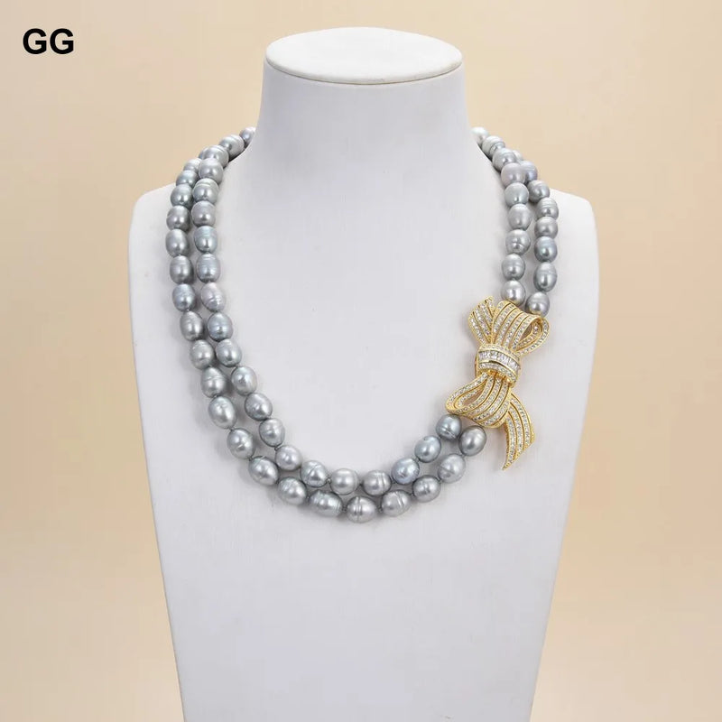 Gold 925 Natural Grey Rice Pearl CTW Pendant Necklace for Women