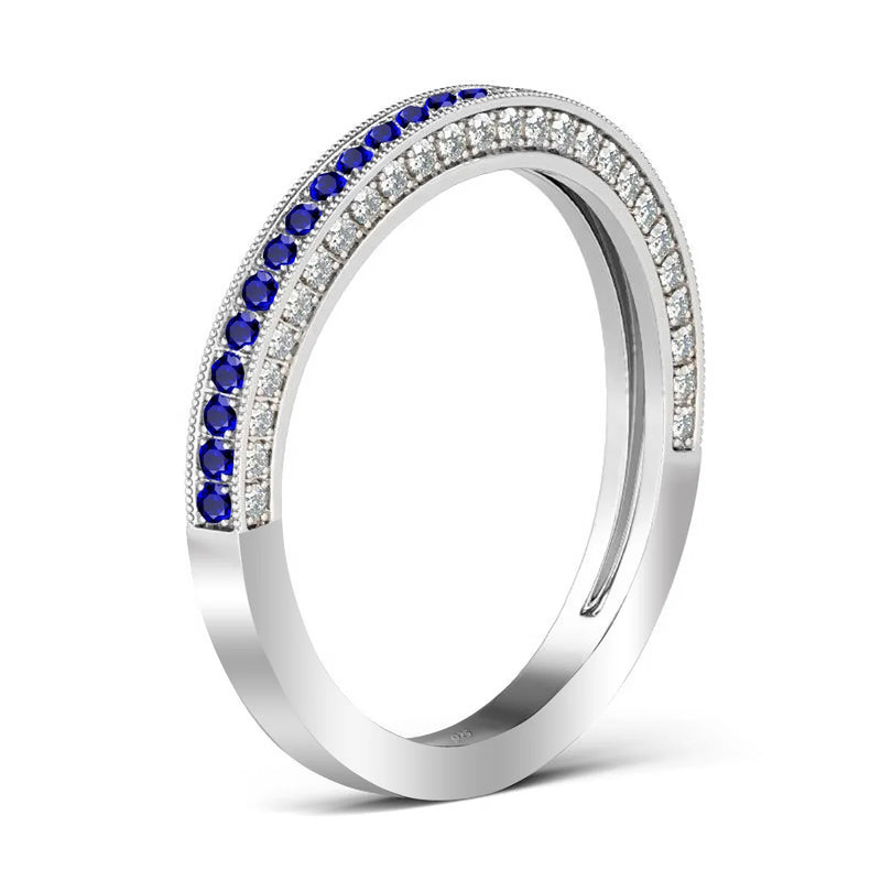 Sterling Silver Blue Sapphire & Cubic Zirconia Ring for Women