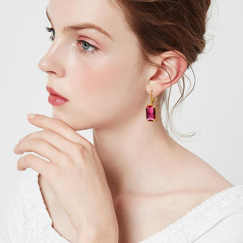 14K Gold Red Ruby Pendant Earring and Ring Set for Women
