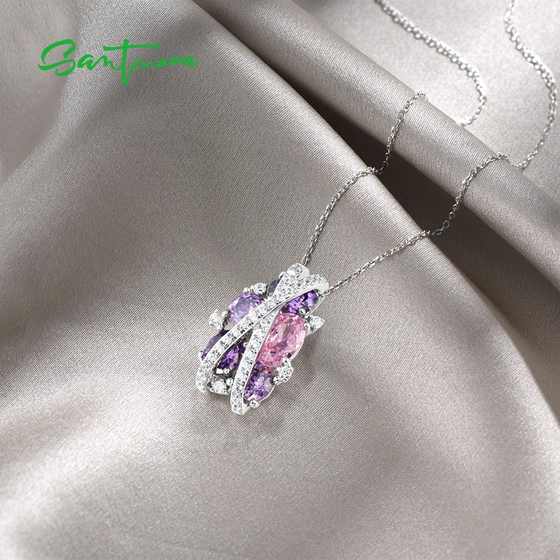 925 Sterling Silver Pink Amethyst Pendant for Women