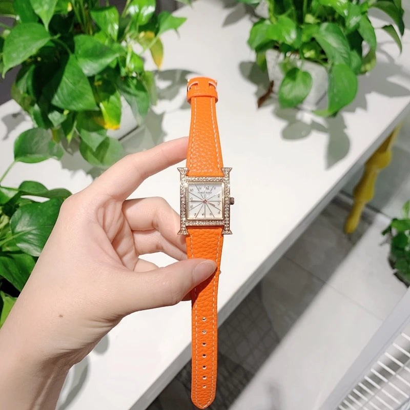 Luxury Diamond Fashion Watch for Ladies: High-Grade, Waterproof, Leather Strap, Quartz Movement.