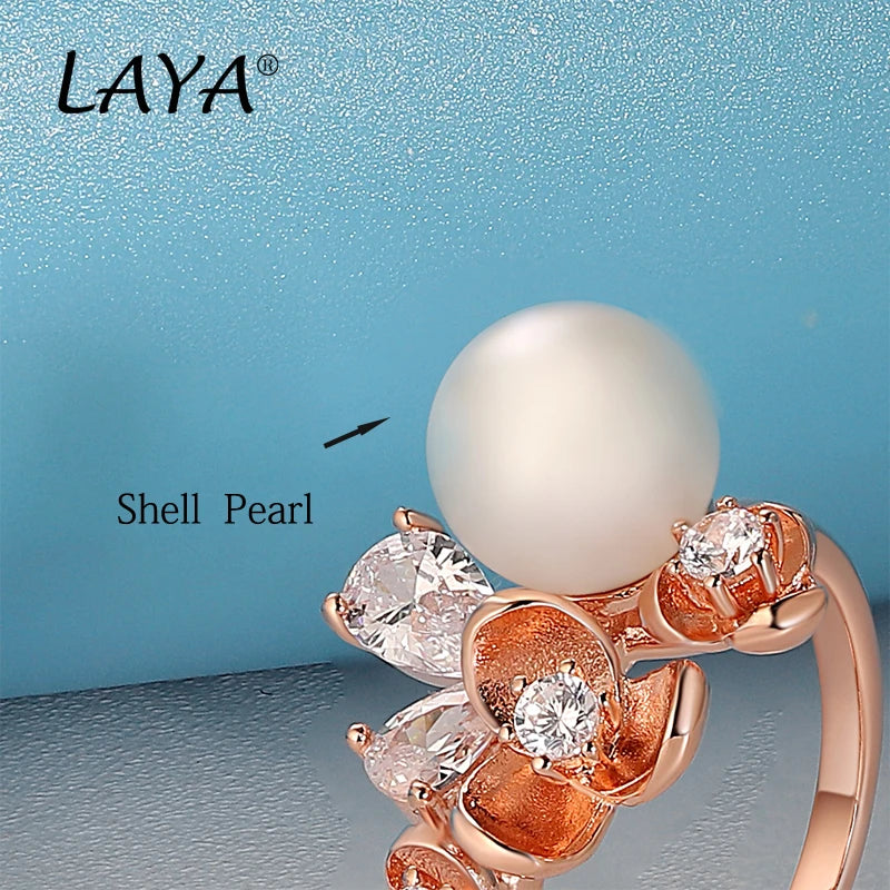 925 Sterling Silver Zircon Shell Pearl Ring For Women