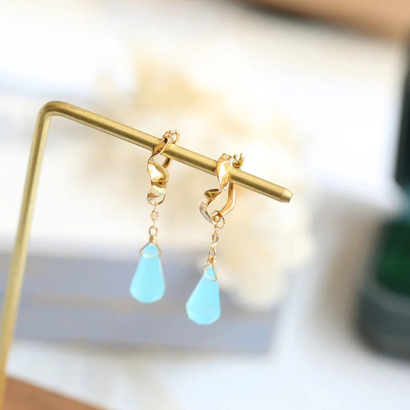 Sterling Silver & 10K Gold Plated Chalcedony Drop Earrings for Women