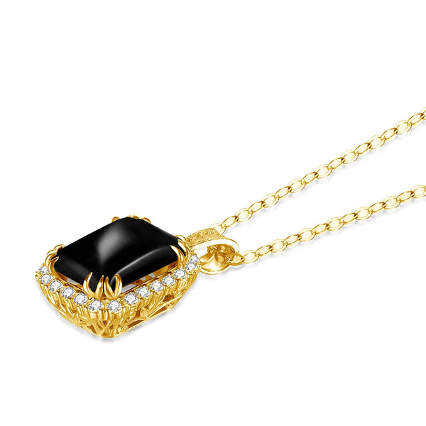 14K Gold Onyx Pendant with Cubic Zirconia for Women