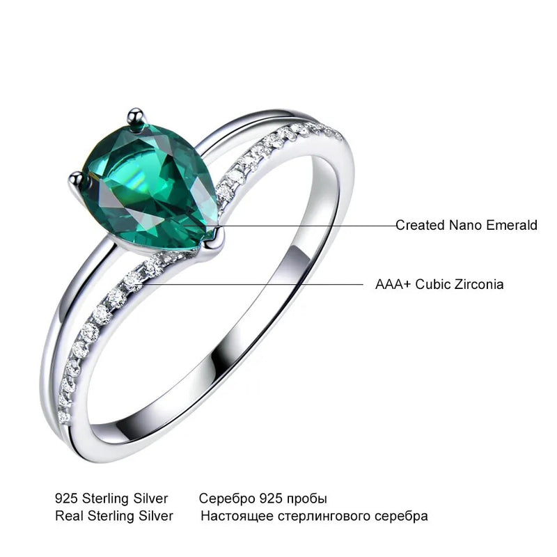 Sterling Silver Emerald Green Gemstone Water Drop Ring for Women