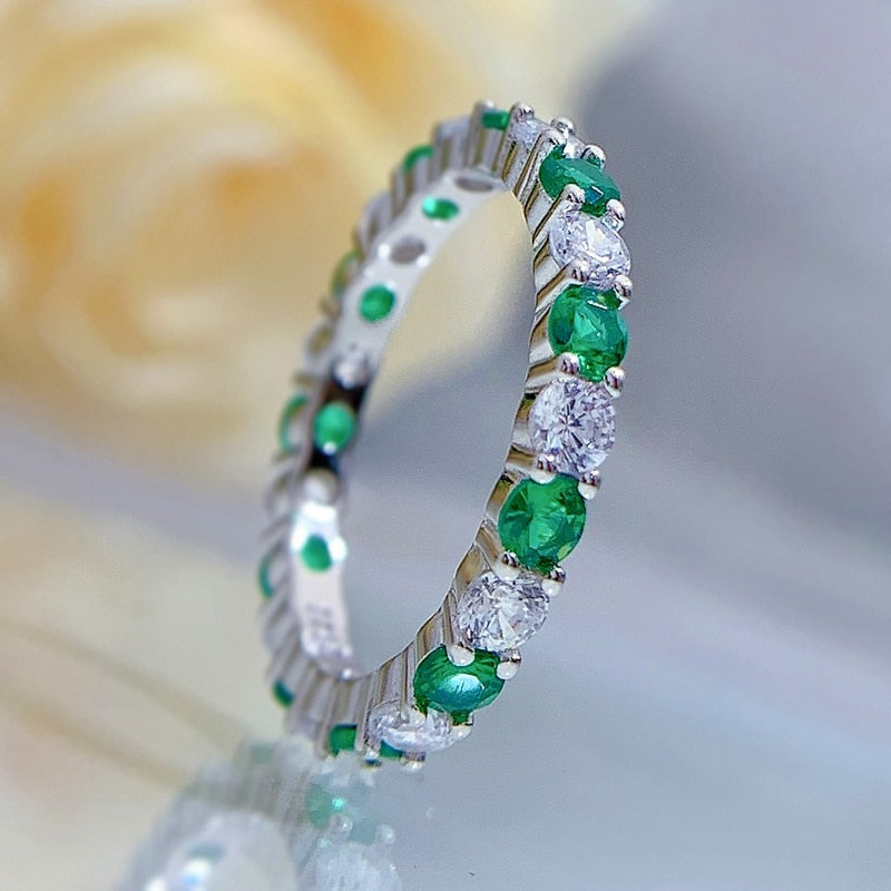 925 Sterling Silver Emerald and Diamond Rings for Women