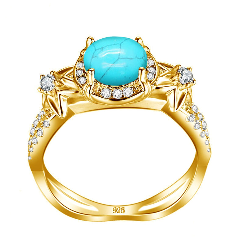 Silver 925 Turquoise Flower Ring for Woman