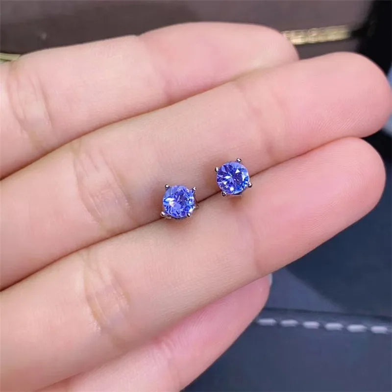 925 Sterling Silver Tanzanite Stud Earrings for Women