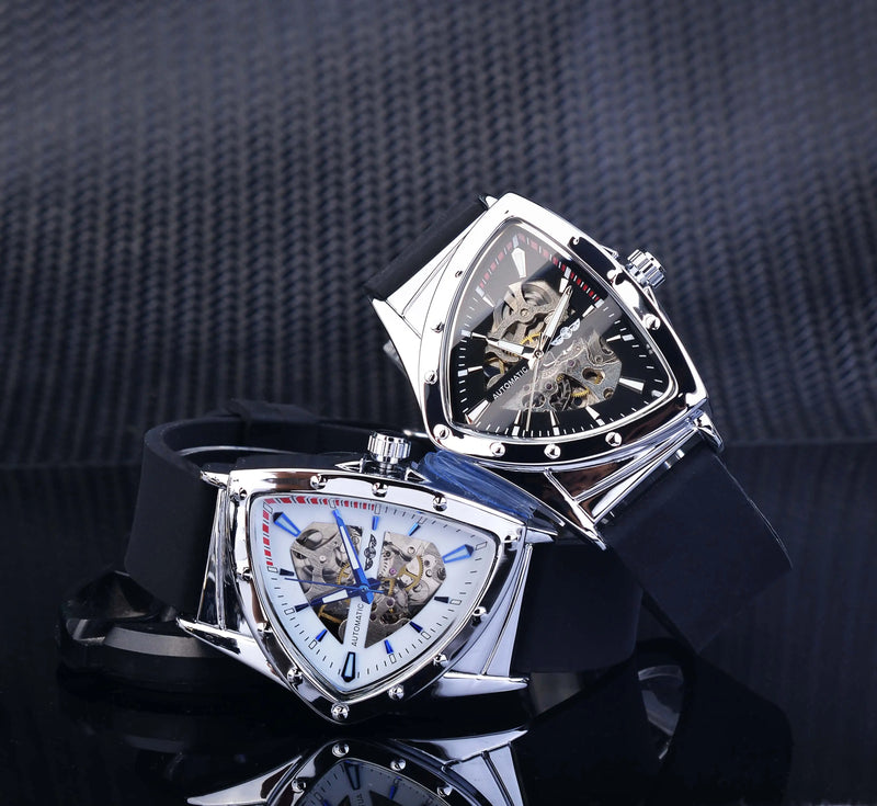 Stainless Steel Transparent Triangle Mechanical Automatic Luminous Wristwatch for Men