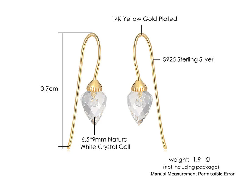 925 Sterling Silver Natural White Crystal Earrings for Women