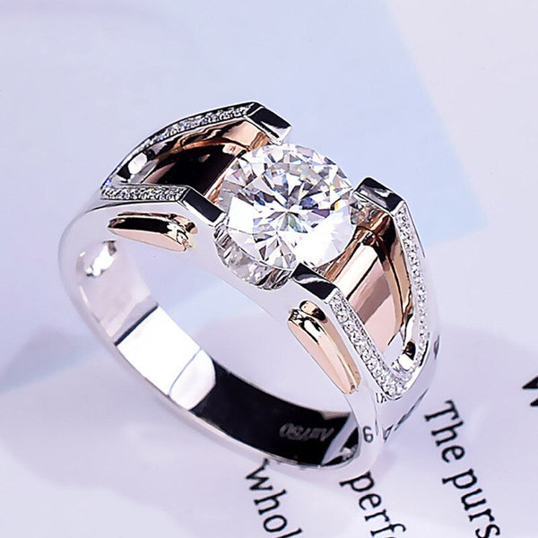 Rose Gold & White Silver Crystal Zircon Ring for Men & Women