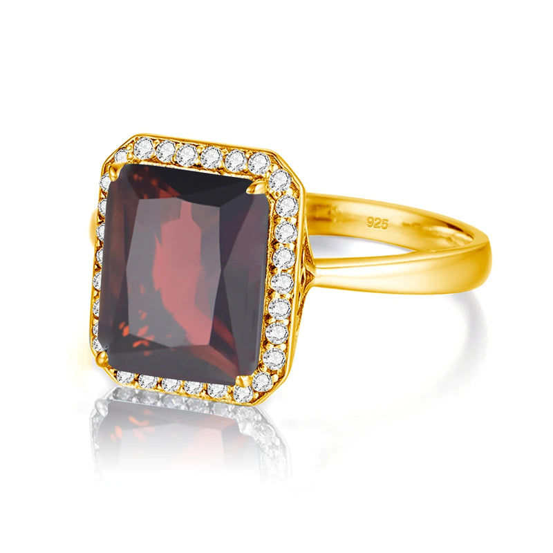 Silver Gold-Plated Garnet Rectangle Ring for Women