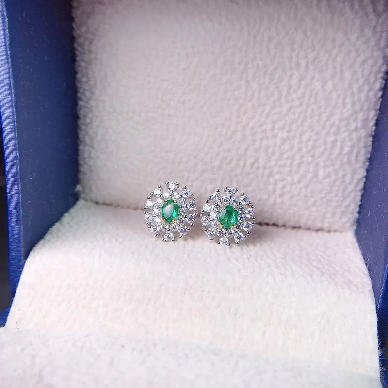 925 Silver Natural Emerald Earrings, Colombian Emeralds