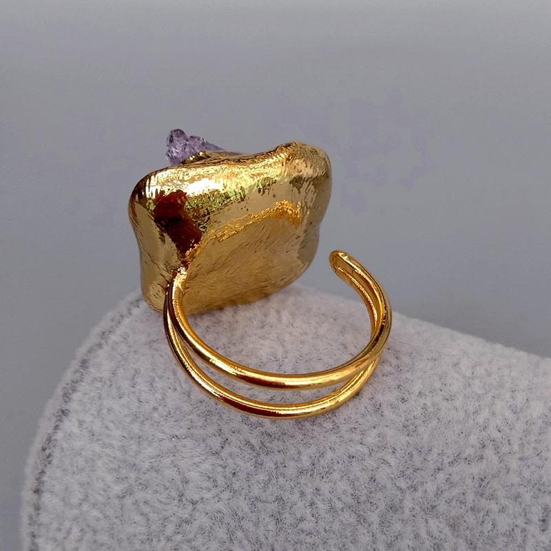 Y.YING Freshwater Cultured White Square Pearl Purple Amethyst Druzy Ring Adjustable