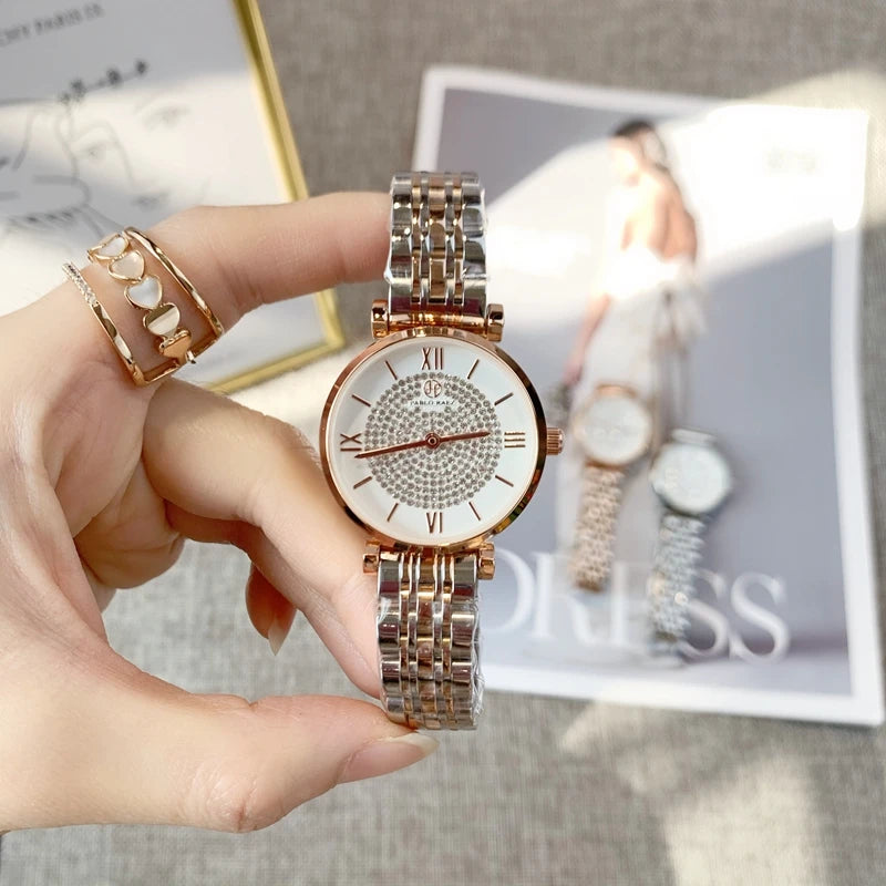 Women's Casual Wristwatch with Rhinestones & Quartz Movement