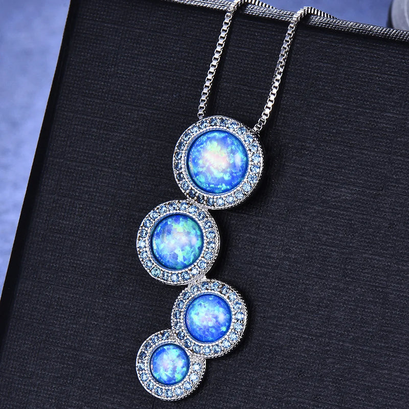 925 Sterling Silver Opal Zircon Pendant Necklace for Women