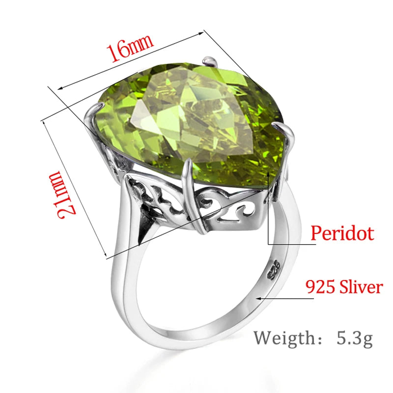 Sterling Silver 925 Peridot Ring, 16x21mm, Antiqued Filigree, Edwardian for Women