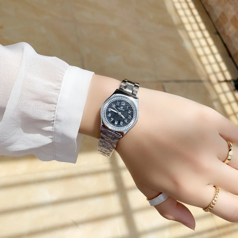 Luxury Silver Steel Watch with Butterfly Lock & Numberal Marks - Waterproof, Ideal for Women.