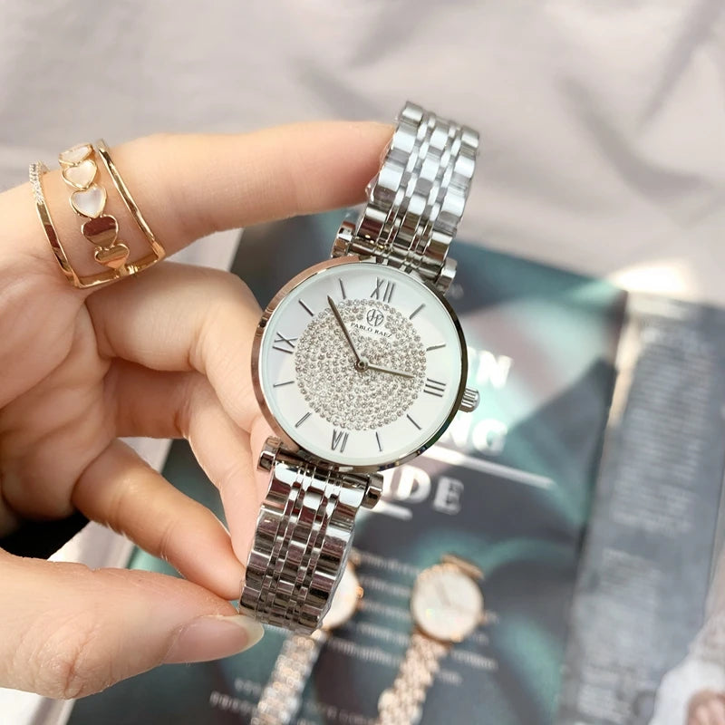 Women's Casual Wristwatch with Rhinestones & Quartz Movement