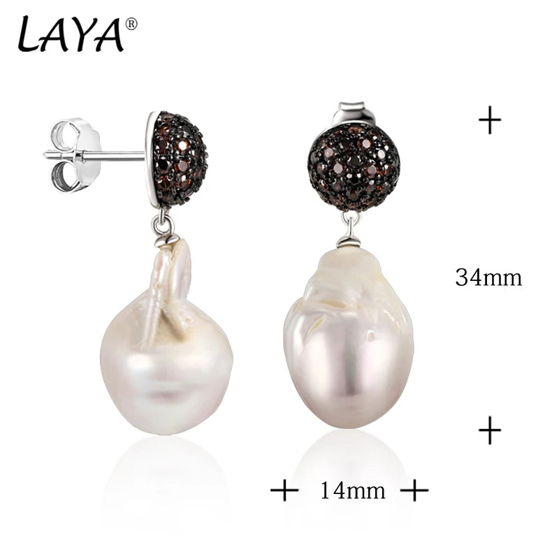 925 Sterling Silver Pearl Long Pendant Earrings for Women