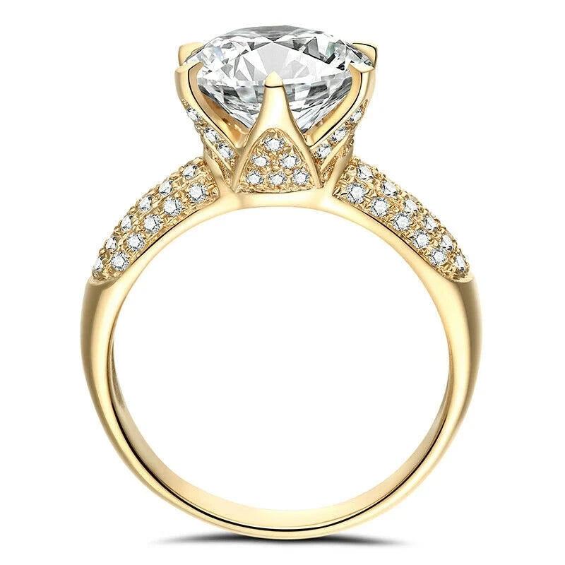 14K Yellow Gold 3.4ct Round Moissanite Engagement Ring for Women