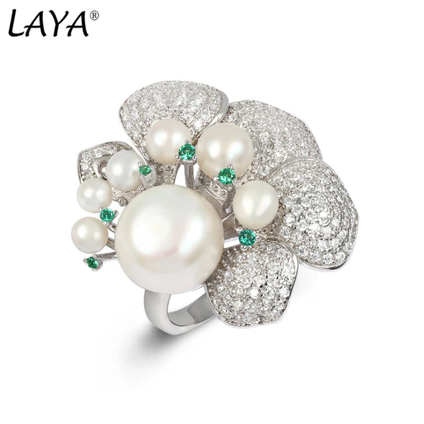 Sterling Silver Green Nano Natural Pearl Zircon Ring for Women