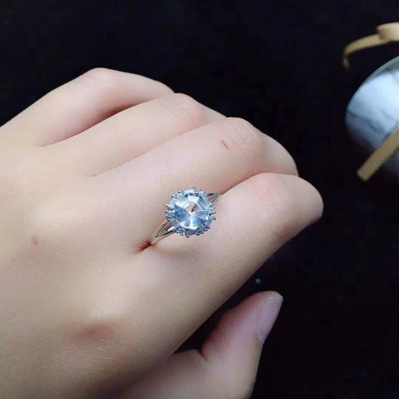 925 Silver Aquamarine Ring for Women