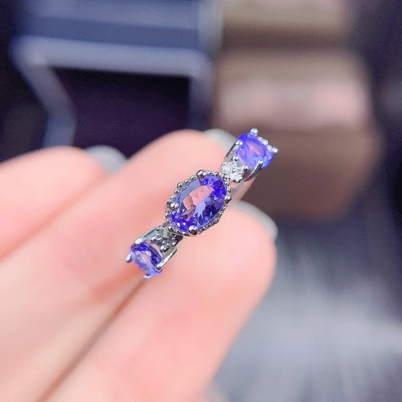 925 Sterling Silver Tanzanite Engagement Ring for Lady