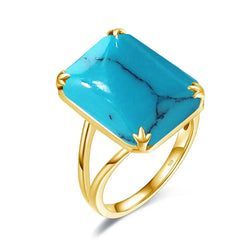 Sterling Silver Turquoise 925 Shiny Gold Plated Punk Ring For Women