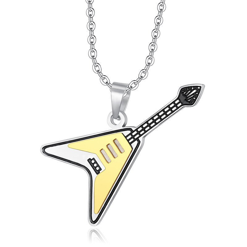 Stainless Steel Guitar Pendant Necklace for Men & Women