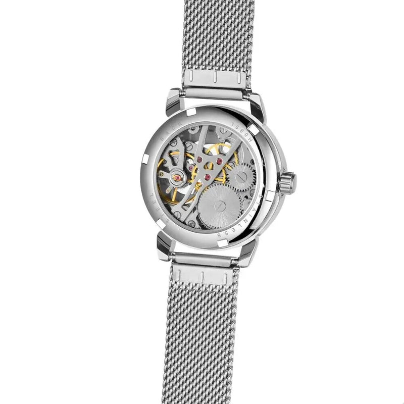 Stainless Steel Mesh Band Mechanical Watch for Woman