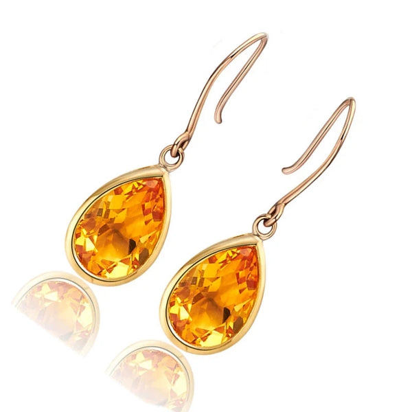 14K Yellow Gold Citrine Drop Earrings for Women