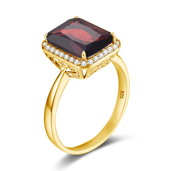 Silver Gold-Plated Garnet Rectangle Ring for Women